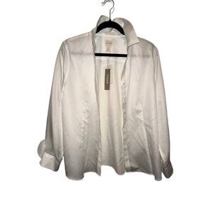 NWT Classic White Satin Button-Up Blouse | Chico's Minimalist Office Shirt Caree